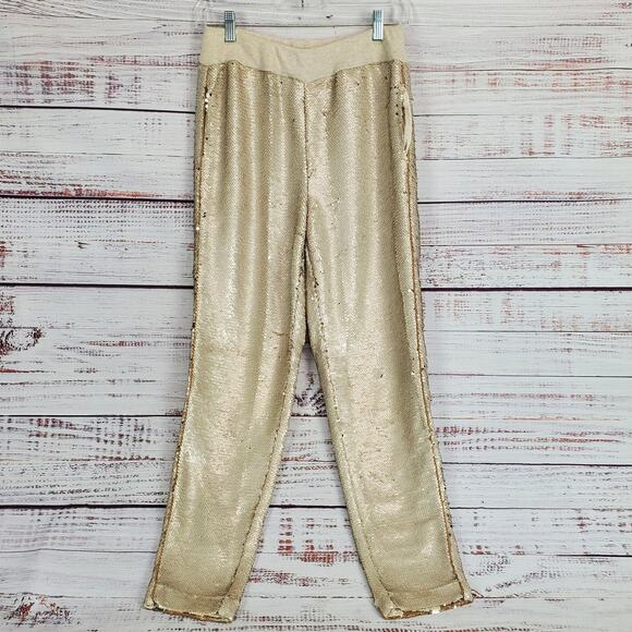 Anthropologie HEI Sequin Pants Sz S Sparkle Jogger Stretch Club Party Retro 80's - Picture 1 of 12